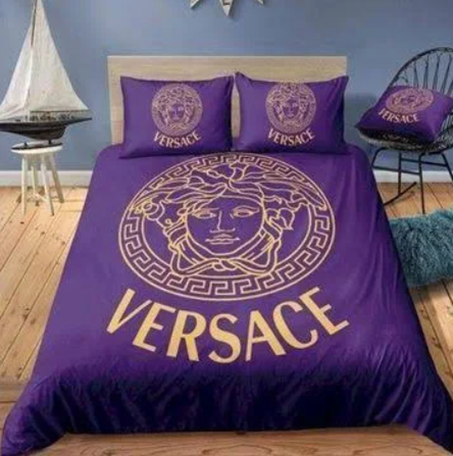 Versace Big Logo In Purple Background Bedding Set Queen.png