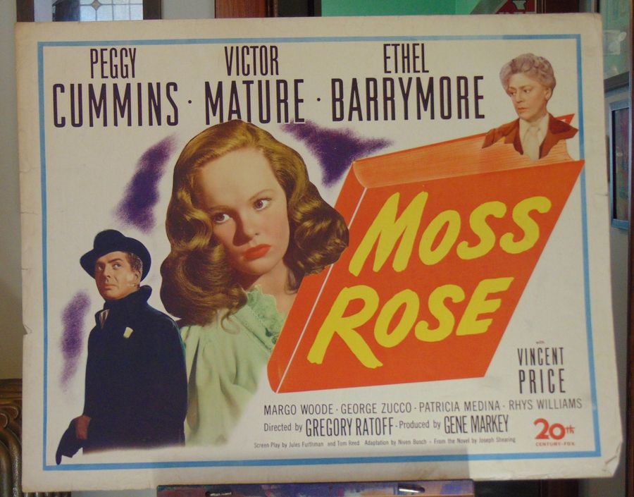 Vintage Half Sheet Movie Poster of Moss Rose, Original from 1947, Vincent Price Ethel Barrymore Victor Mature Peggy Cummins 20th Century Fox