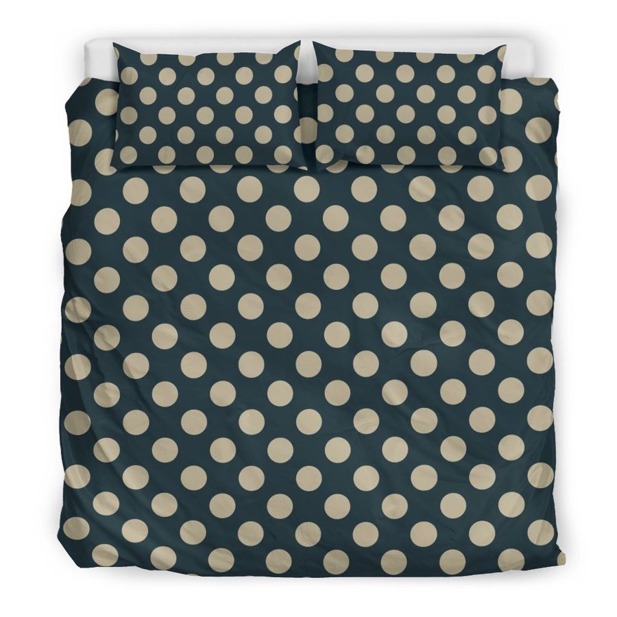 Vintage Navy Blue White Polka dot Pattern Print Duvet Cover Bedding Set