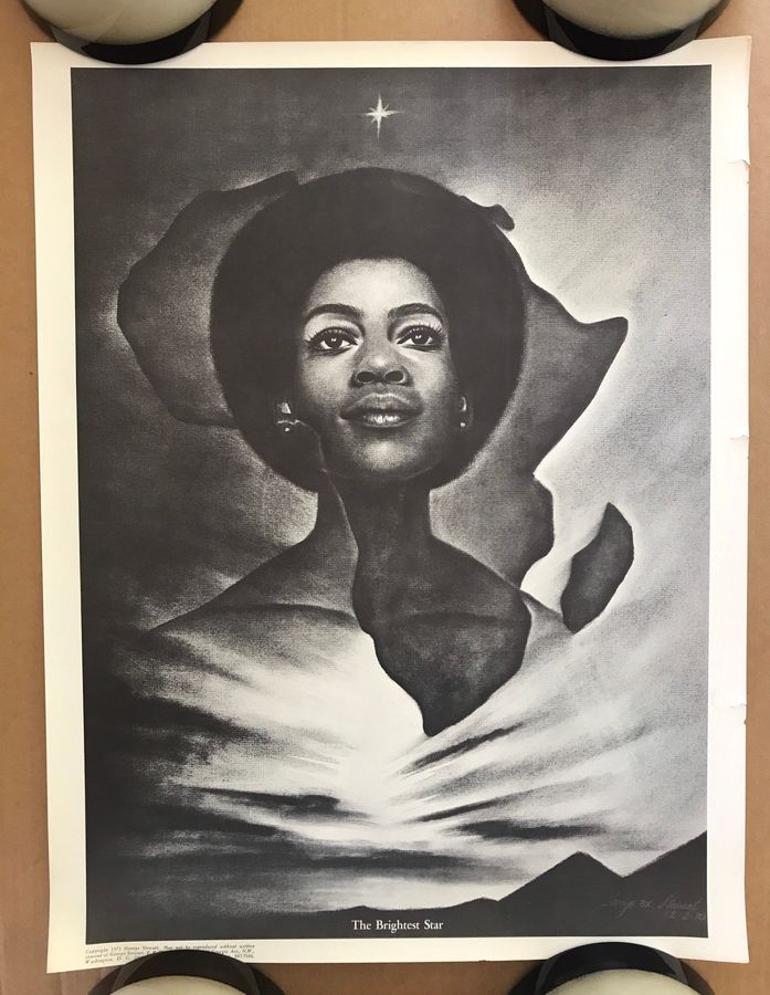 Vintage original 1970s Black and White The Brightest Star pinup poster African American woman headshot