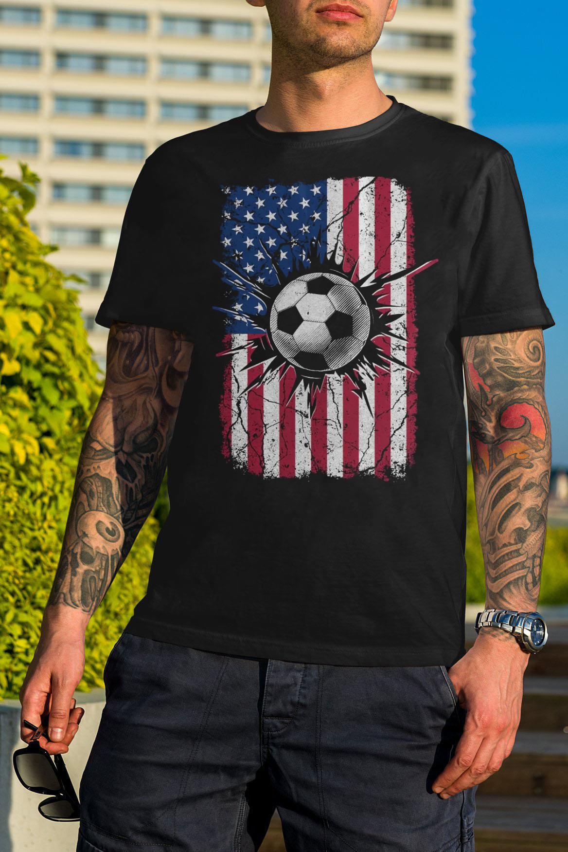 Vintage soccer 4th of july men Usa American Flag boys shirt