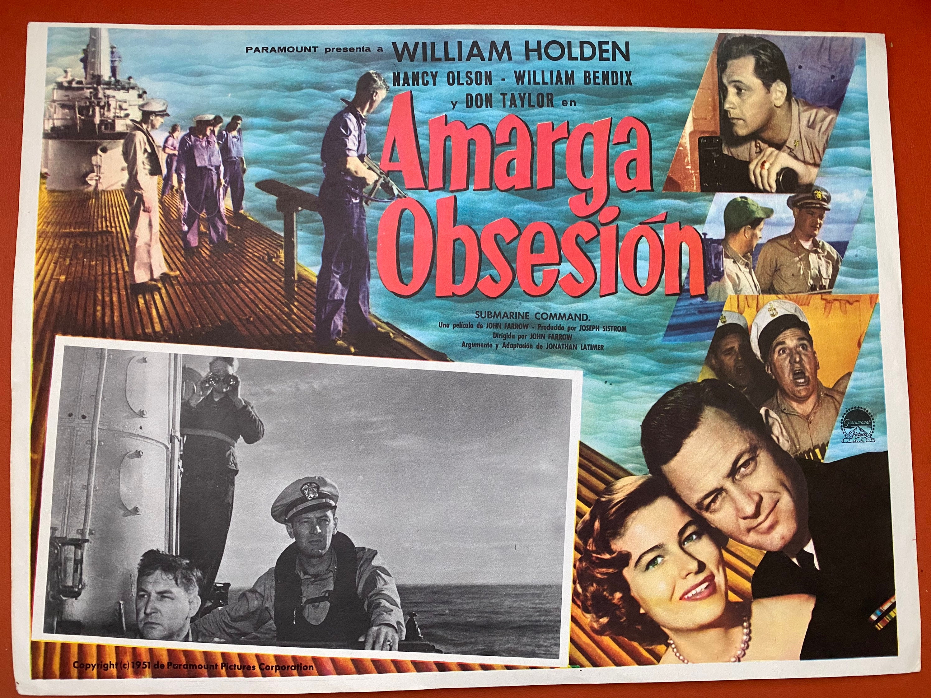 Vintage Submarine Command Movie Poster Spanish Film Lobby Card Amarga Obsesion