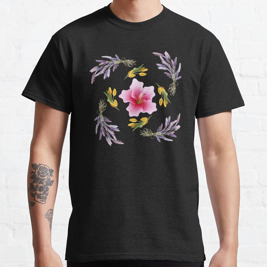Violet Flowers, Yellow Flowers And Pink Flower Classic T-Shirt