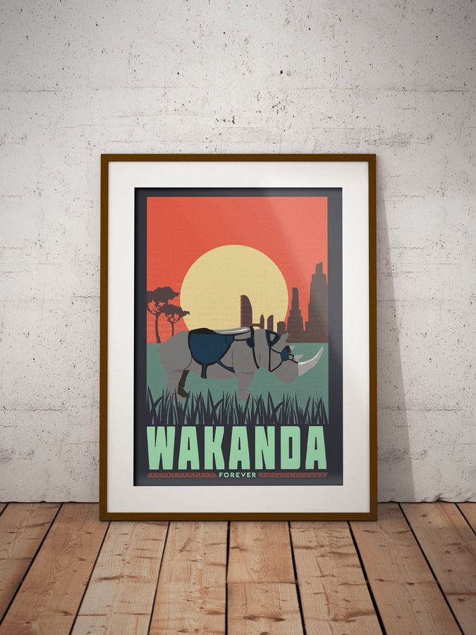 Wakanda Vintage Inspired Travel Poster (Wakanda Forever; Black Panther poster; alternative movie poster; minimalist movie poster)