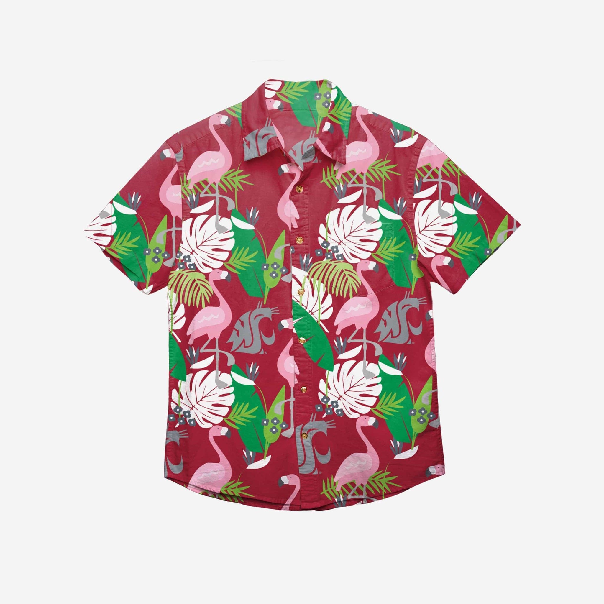 Washington State Cougars Floral Button Up Hawaiian Shirt