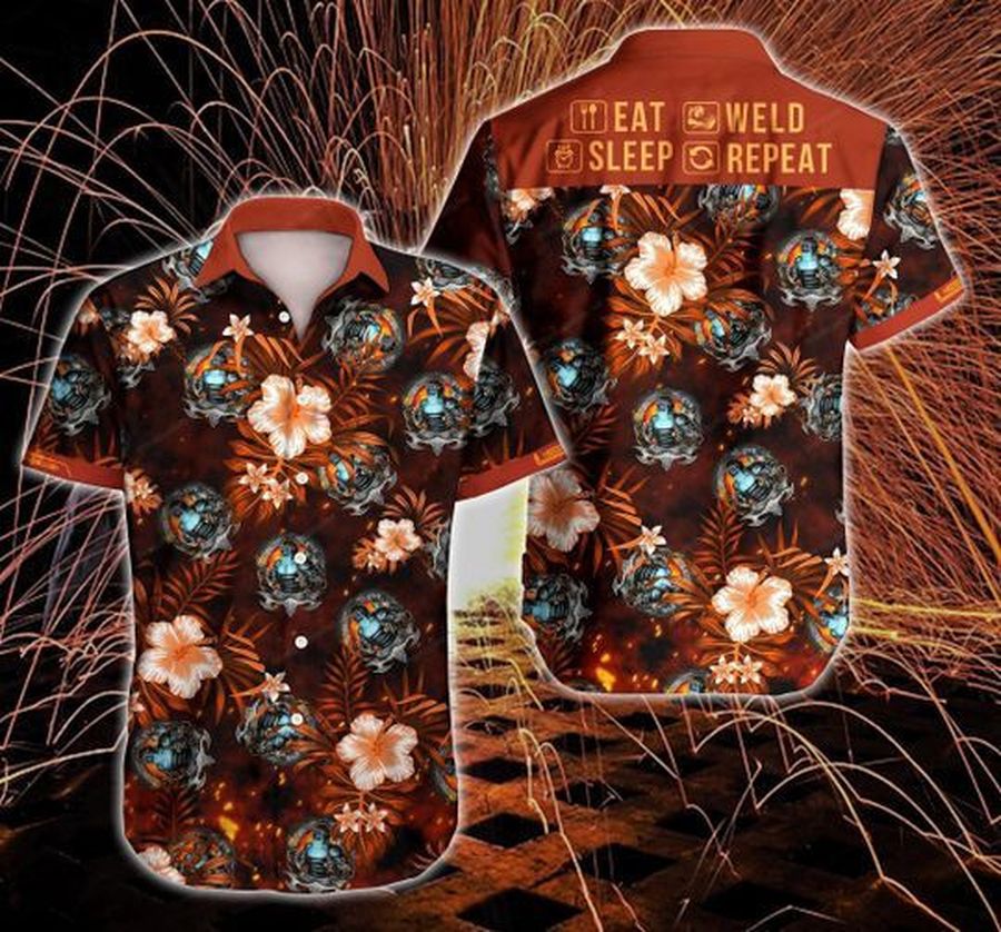 Welder Eat Sleep Weld Repeat Hawaiian Graphic Print Short Sleeve Hawaiian Casual Shirt N98 - 1122