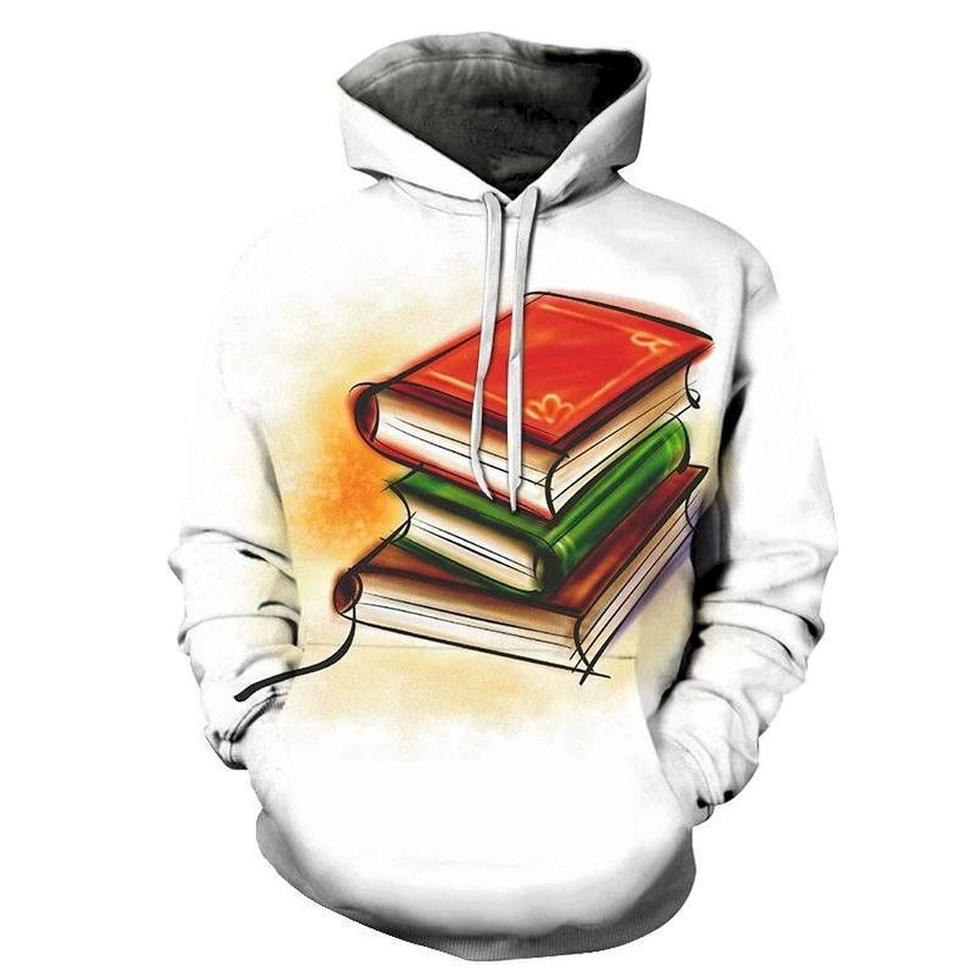 White Books 3D Sweatshirt Hoodie Pullover Custom