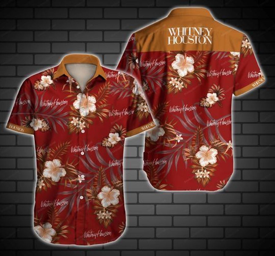 Whitney Houston Hawaiian Graphic Print Short Sleeve Hawaiian Casual Shirt N98 - 1862