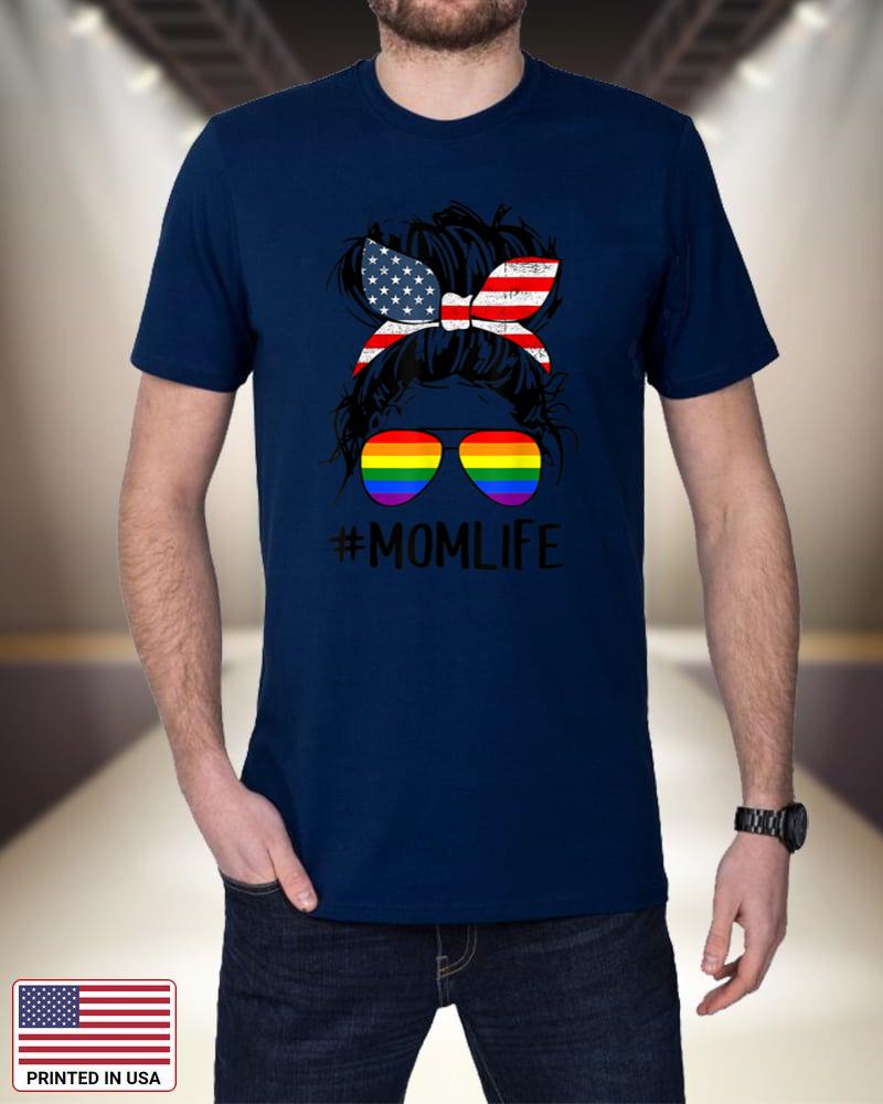 Women Mom Life LGBT 4th of July USA Flag Messy Bun FzJit