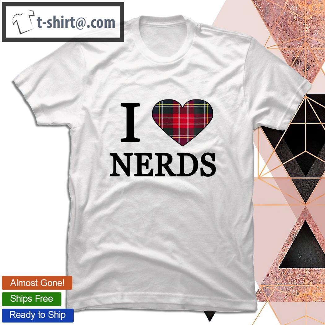 Womens I Love Nerds Costume Shirt Royal Stewart Plaid Heart T-shirt