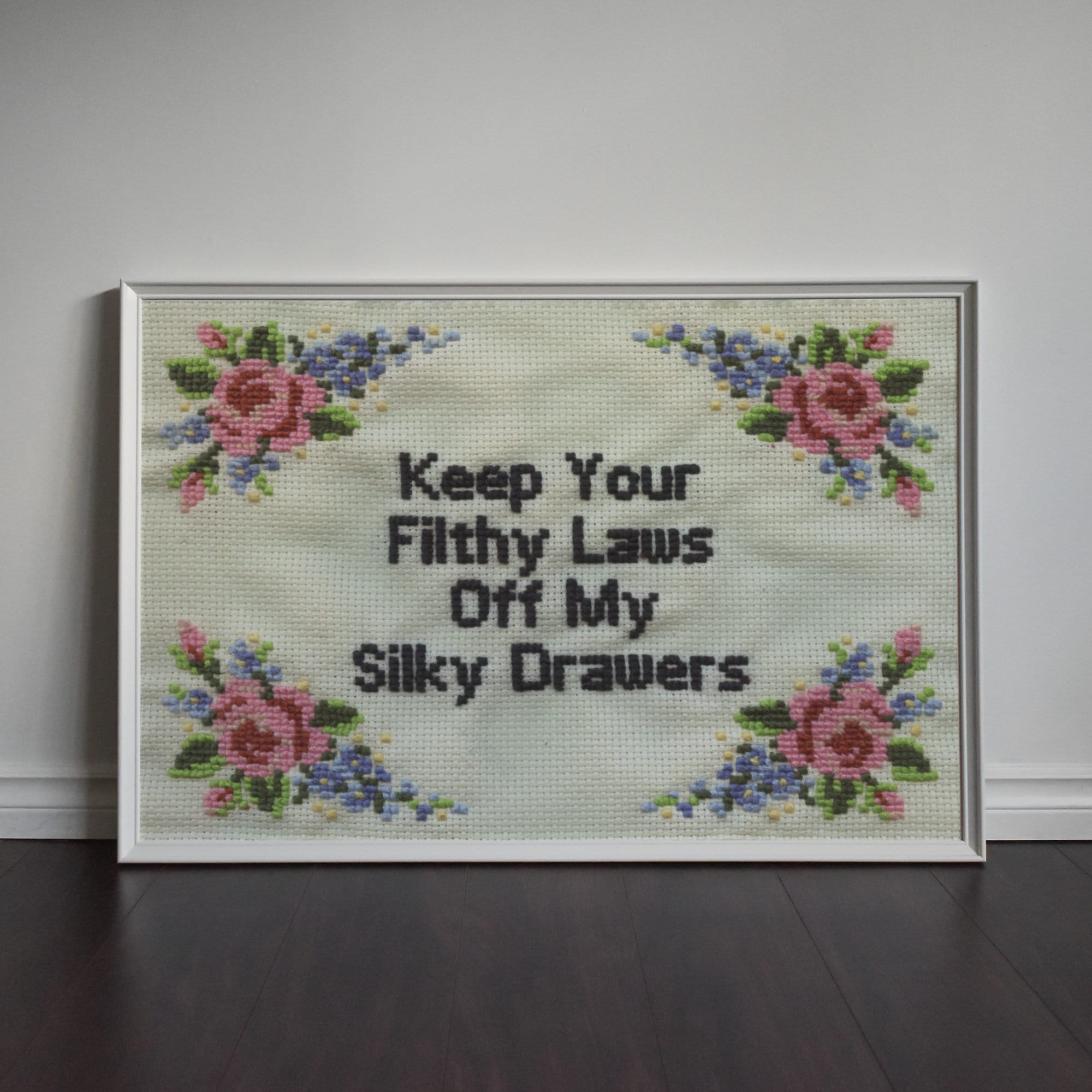 Women's Rights and Pro Choice Feminist Art Print feat Cross Stitch Design of 'Filthy Laws' Protest Sign from Women's March