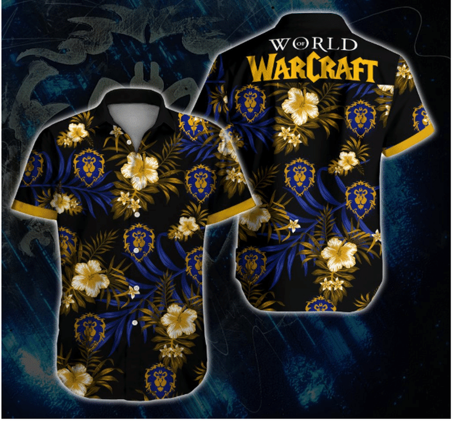 World Of Warcraft Alliance Hawaiian Graphic Print Short Sleeve Hawaiian Casual Shirt N98 - 141.png