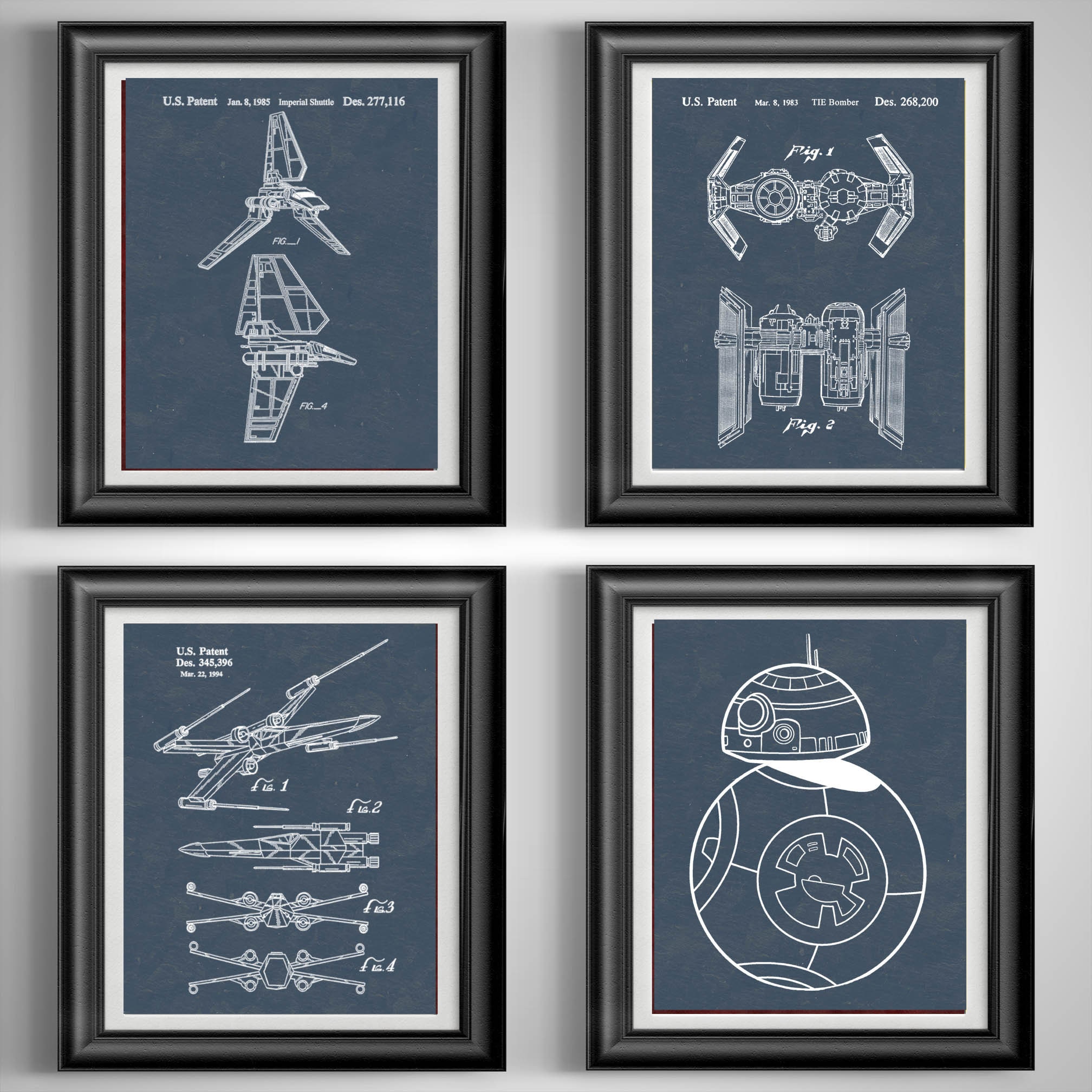 X Wing Poster BB8 Print Tie Bomber Star Wars Prints Star Wars Wall Art Star Wars Art Star Wars Posters Star Wars Nursery Set of 4