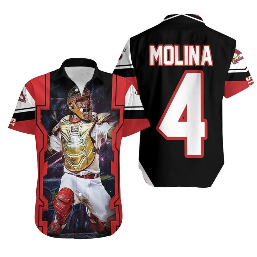 Yadier Molina St Louis Cardinals Logo Golden Shield Throwing Hawaiian Shirt