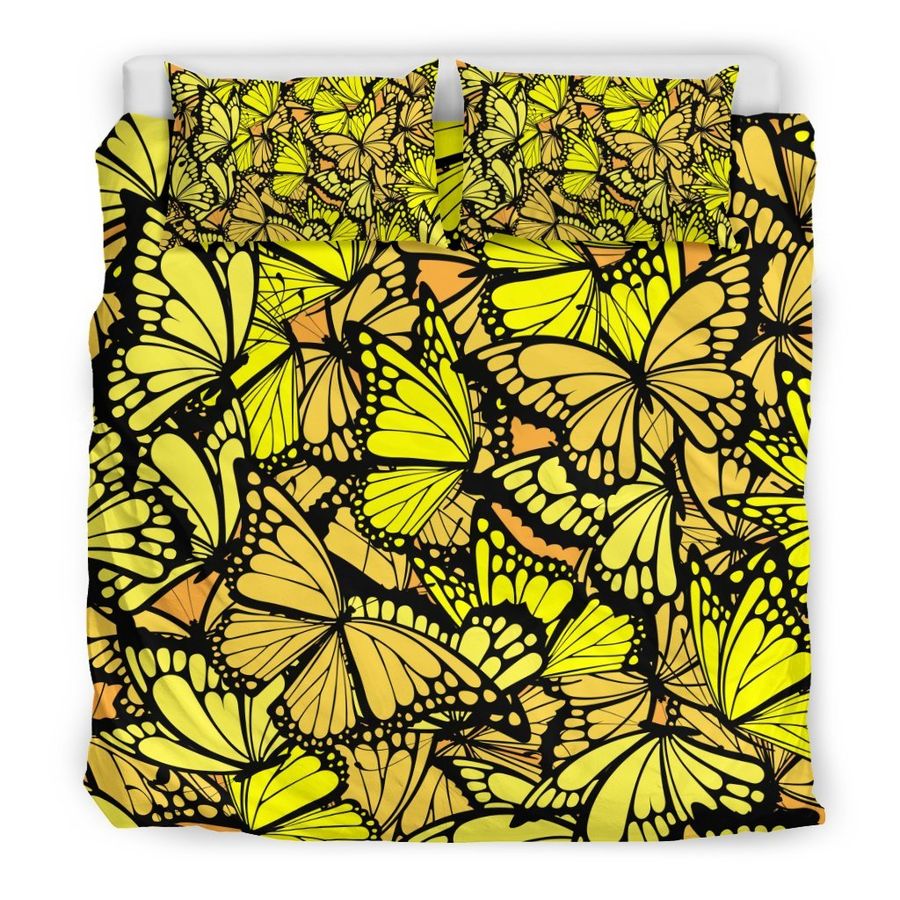 Yellow Monarch Butterfly Pattern Print Duvet Cover Bedding Set