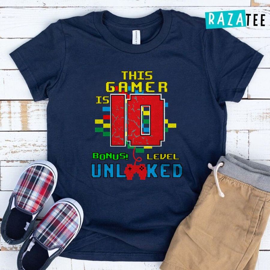 10th Birthday Shirt Video Game unlocked Level 10 year old T-Shirt Happy 10Th Birthday Son Shirt