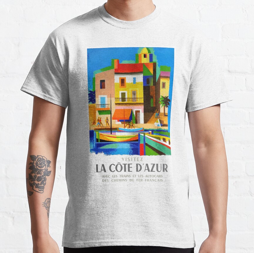 1963 Cote d'Azur French Riviera Vintage World Travel Poster Classic T-Shirt