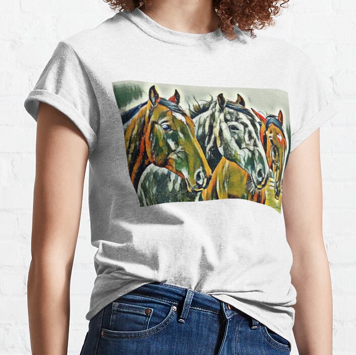 3  Horses 4-blue, yellow, and blue painting. Classic T-Shirt