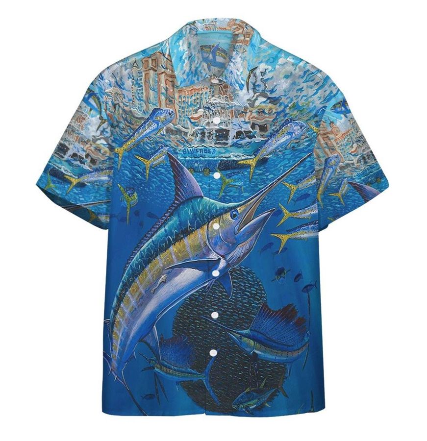 3d Marlin In Blue Water Custom Hawaii Shirt