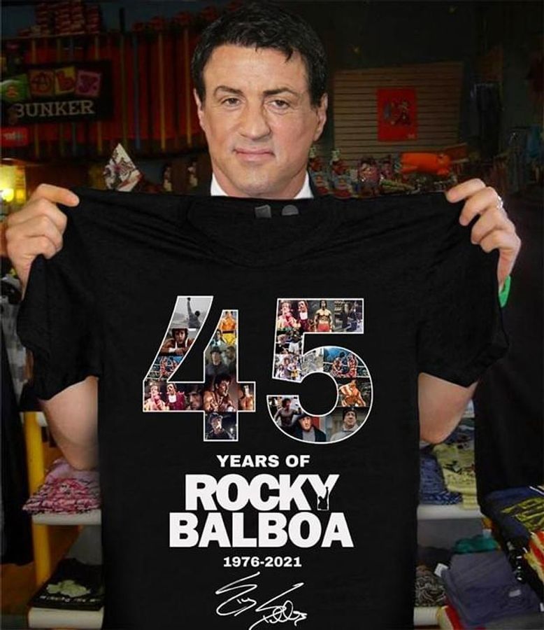45 Years Of Rocky Balboa 1976 2021 Signature T Shirt Black A8 Sjm2k Plus Size