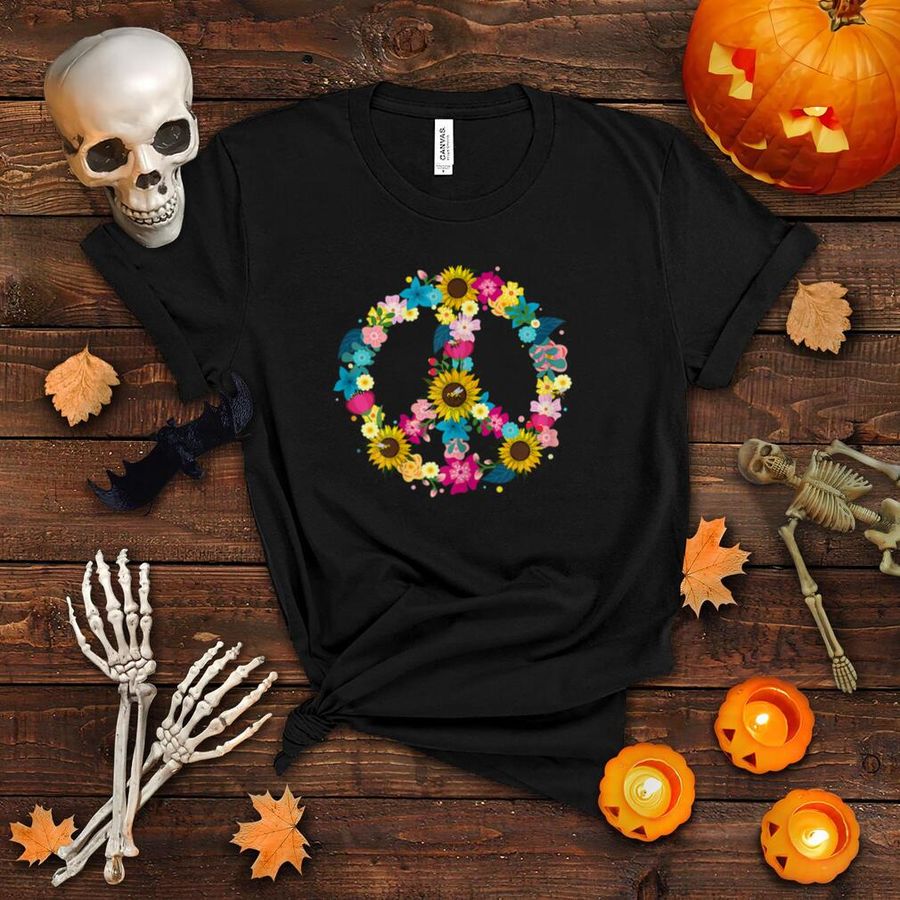 60s Party Outfit Halloween Hippie Costume Flower Peace Sign T Shirt