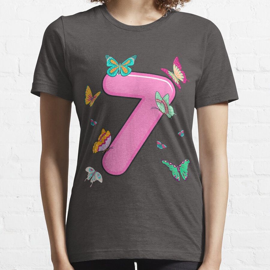 7th Birthday Shirt Butterflies 7 Years Old Girls Butterfly Essential T-Shirt