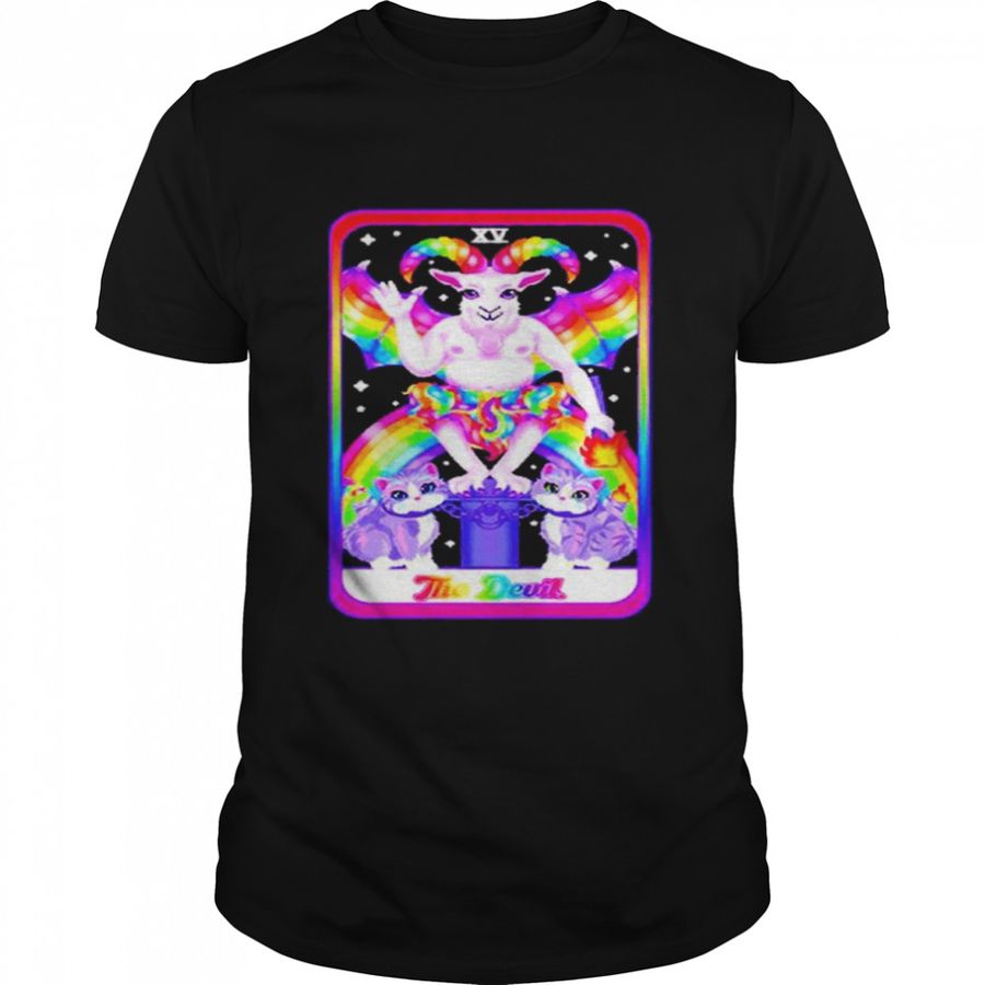 90S Neon Rainbow The Devil Tarot Shirt, Tshirt, Hoodie, Sweatshirt, Long Sleeve, Youth, Personalized shirt, funny shirts, gift shirts, Graphic Tee