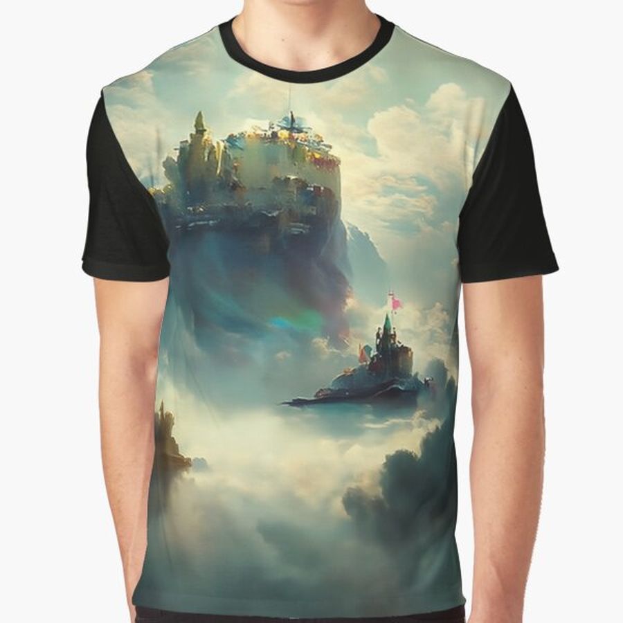 A Beautiful Anime Castle in the Clouds Graphic T-Shirt