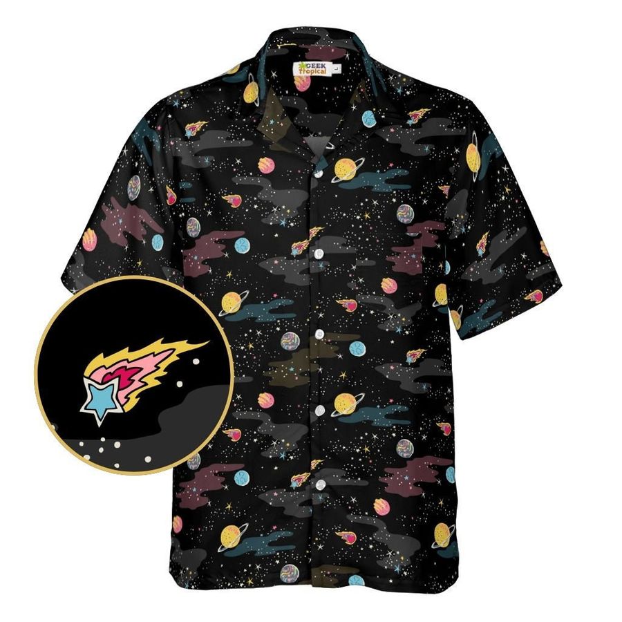 A Starry Galaxy Outer Space Button Up Unisex Nerdy Hawaiian Shirt  Outer Space Button Up Shirt