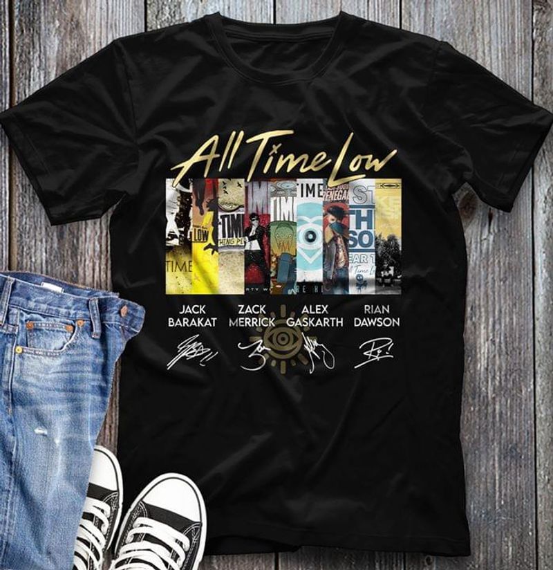 All Time Low Jack Barakat Zack Merrick Alex Gaskarth Rian Dawson Signature Black T Shirt Men And Women S-6xl Cotton