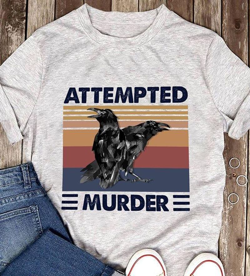 Amazing Trendy Tees Attempted Murder Crow Couple Animal Vintage Grey T Shirt Men And Women S-6XL Cotton