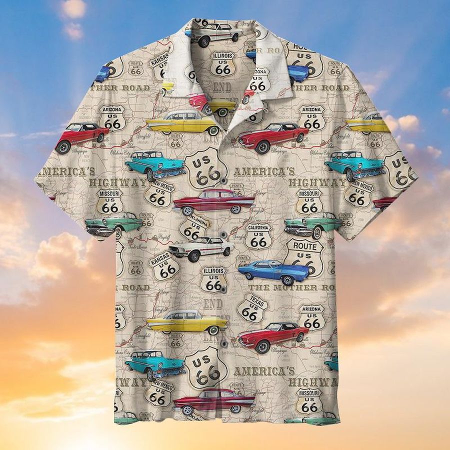 Amazing Vintage Muscle Car On Route 66 Hawaiian Shirt Pre10309, Hawaiian shirt, beach shorts, One-Piece Swimsuit, Polo shirt, funny shirts