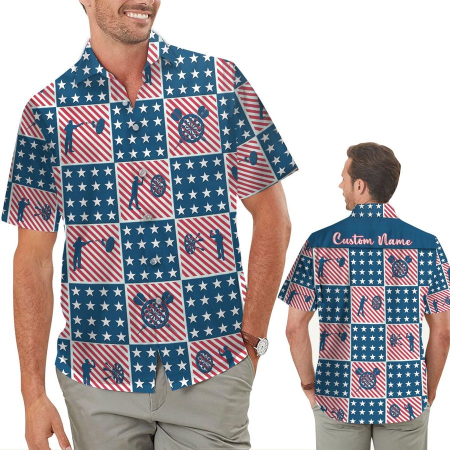 American Flag Darts Players Custom Name Men Hawaiian Aloha Tropical Shirt For Dart And Sport Lovers In Daily Life