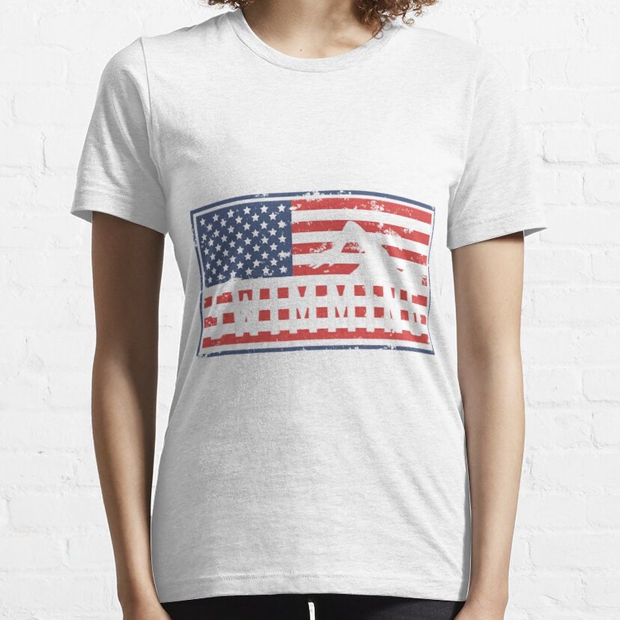 American Flag Swim Shirt Patriotic T-Shirt USA 4th July Essential T-Shirt