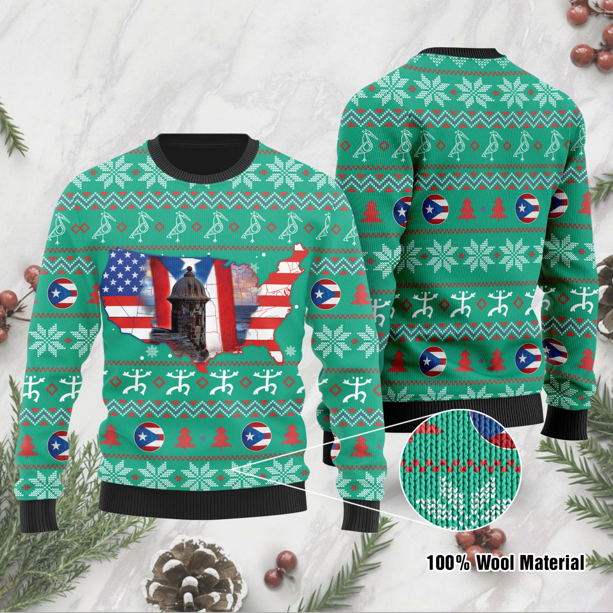 American Puerto Rico Christmas Ugly Sweater For Puerto Ricans