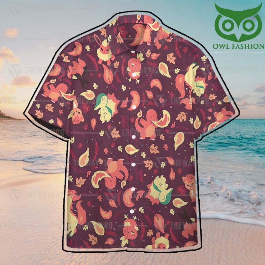Anime Pokemon Fire Hawaiian Shirt Summer Button Shirt