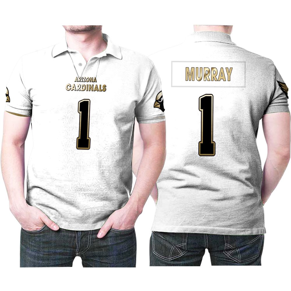 Arizona Cardinals Kyler Murray #1 Nfl Great Player White 100th Season Golden Edition 3d Desiged Allover Gift For Arizona Fans Polo Shirt