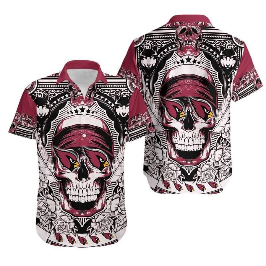 Arizona Cardinals Skull Hawaiian Shirts Tropical Aloha Skull Short Sleeve Button  Up Gift For NFL Fans