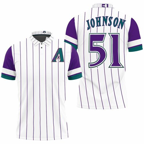 Arizona Diamondbacks Randy Johnson 51 Mlb White Purple Jersey Inspired Style Polo Shirt Model A3031 All Over Print Shirt 3d T-shirt