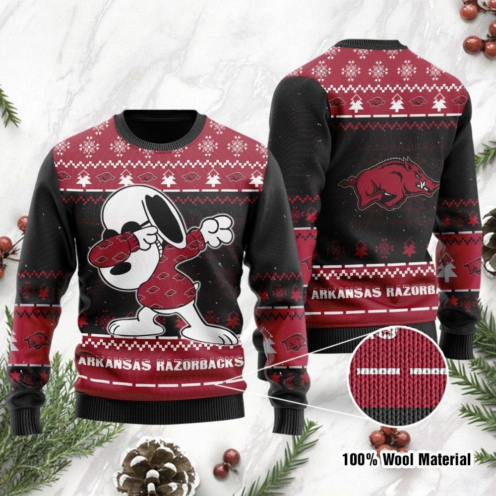 Arkansas Razorbacks Snoopy Dabbing Ugly Christmas Sweater Ugly Sweater Christmas