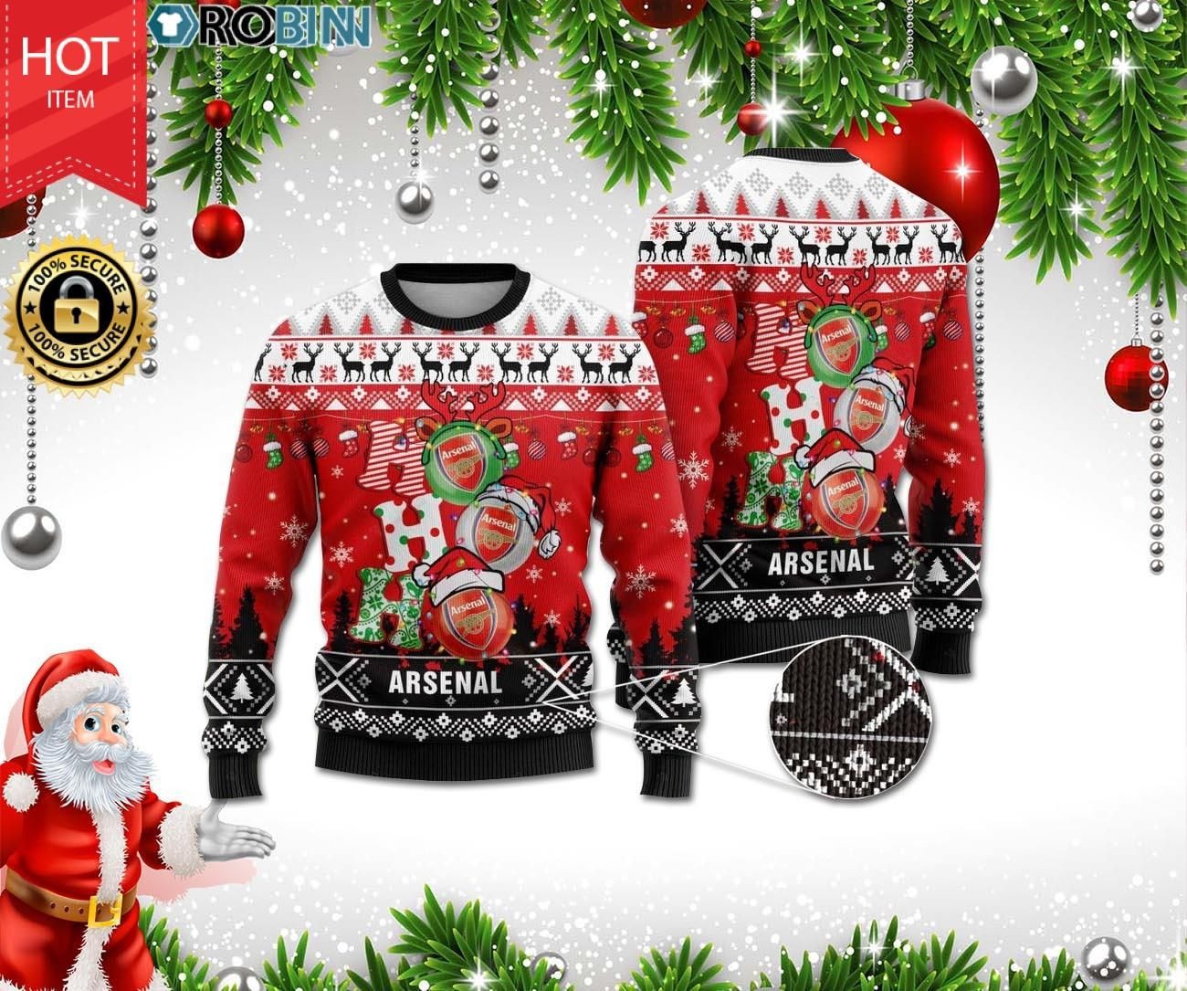 Arsenal Ho Ho Ho Ugly Christmas Sweater All Over Print