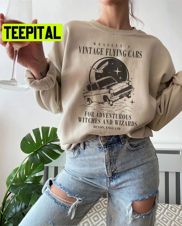 Art Vintage Flying Car For Adventurous Witches And Wizards Trending Unisex Sweatshirt