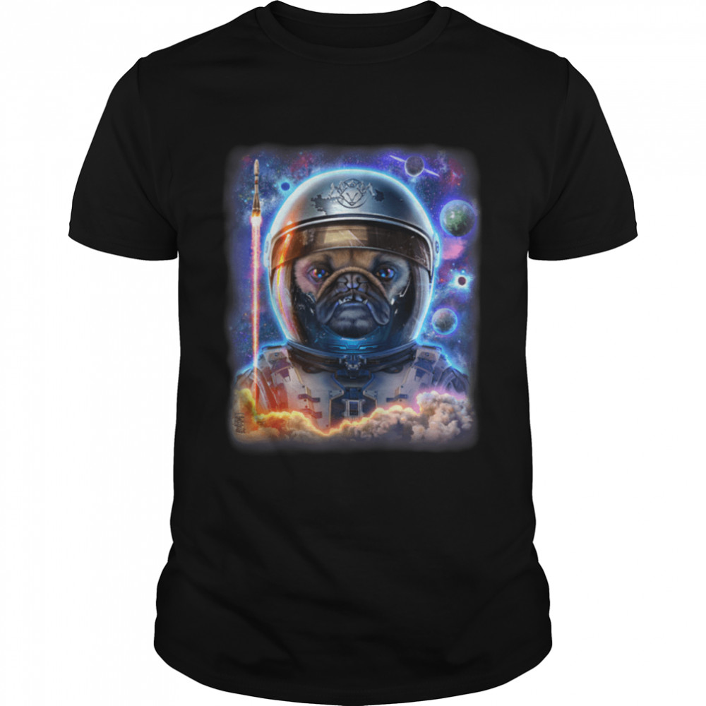 Astronaut Pug Dog on Space Shuttle to Explore the Universe T-Shirt B0B2WZN6X5