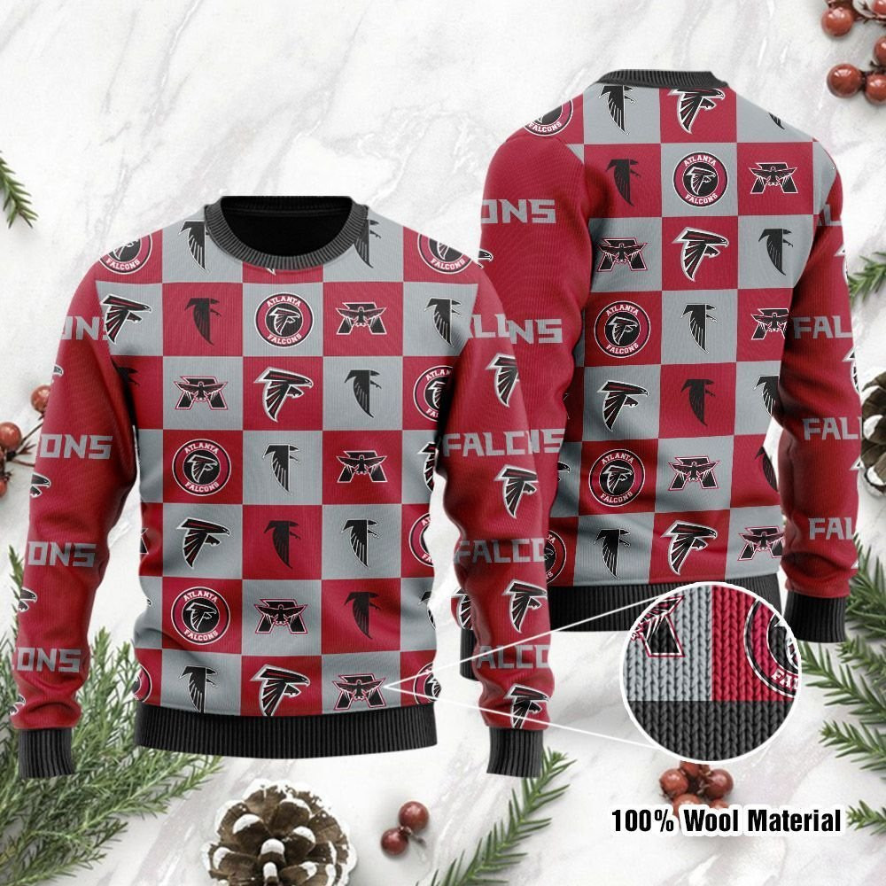 Atlanta Falcons Logo Checkered Flannel Design Ugly Christmas Sweater Ugly