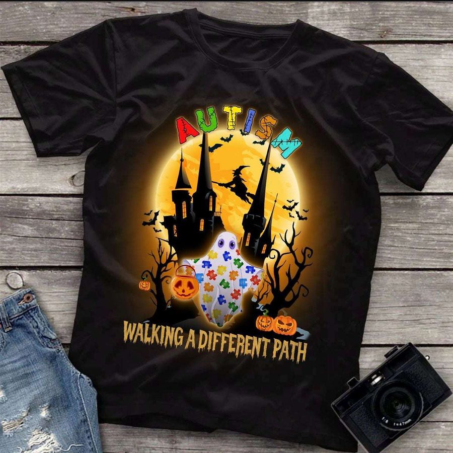 Autism awareness – Walking a different path, Halloween white ghost autism