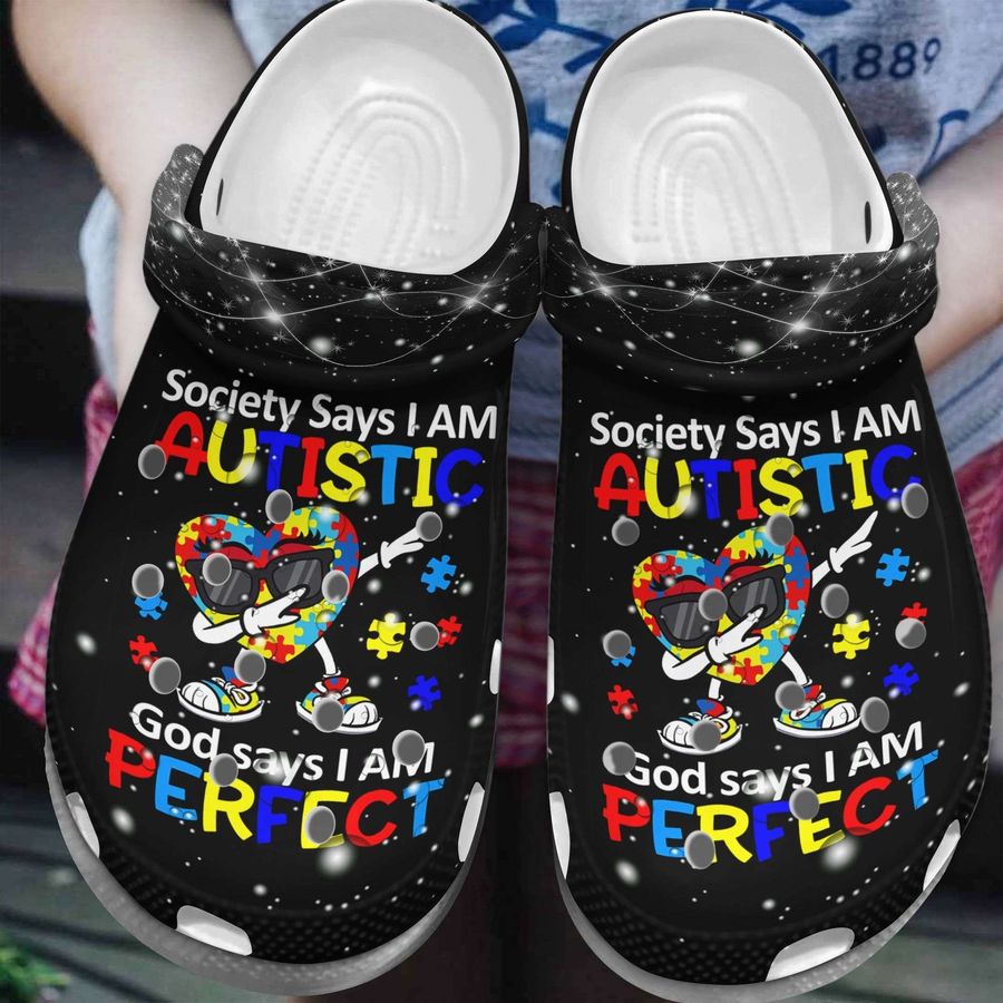 Autism Awareness Day Heart Dabbing Society Says I Am Autistic Puzzle Pieces Crocs Crocband Clog Shoes