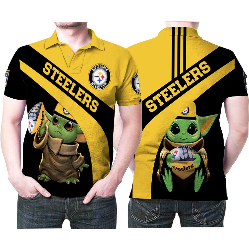 Baby Yoda Hugs Pittsburgh Steelers Ball 3d Printed Gift For Pittsburgh Steelers Fan Polo Shirt All Over Print Shirt 3d T-shirt