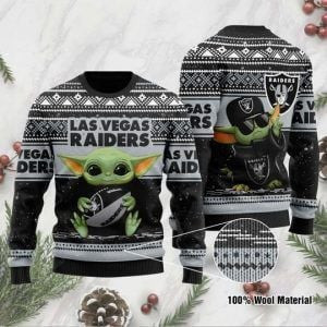 Baby Yoda Las Vegas Raiders Ugly Christmas Sweater All Over