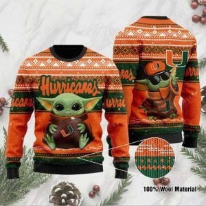Baby Yoda Miami Hurricanes Ugly Christmas Sweater All Over Print