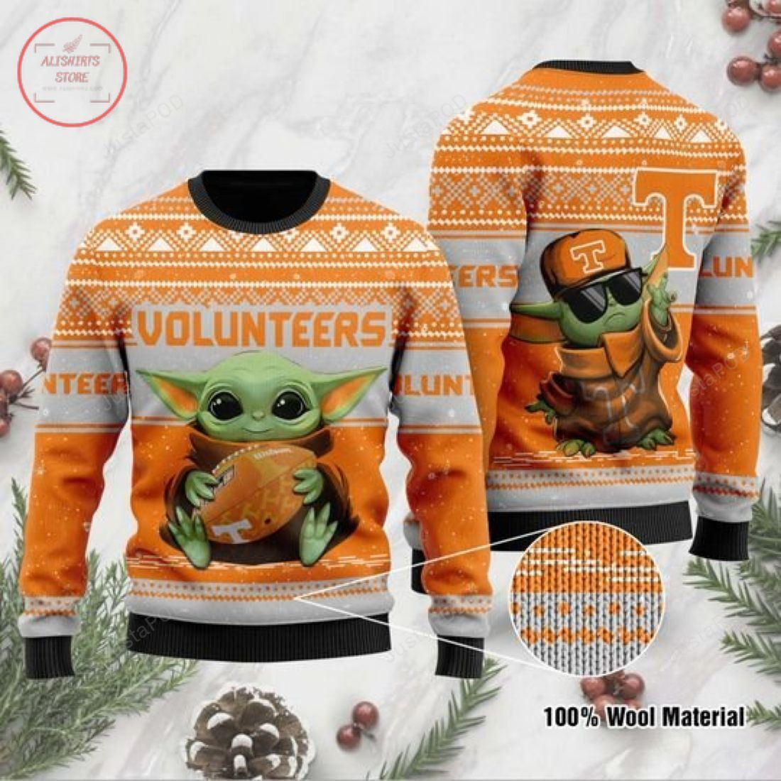 Baby Yoda Tennessee Volunteers Christmas For Yoda Lovers Ugly Christmas